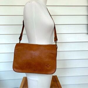 100 % Buttery Leather Patricia Nash Brown Flap saddle cross Body bag